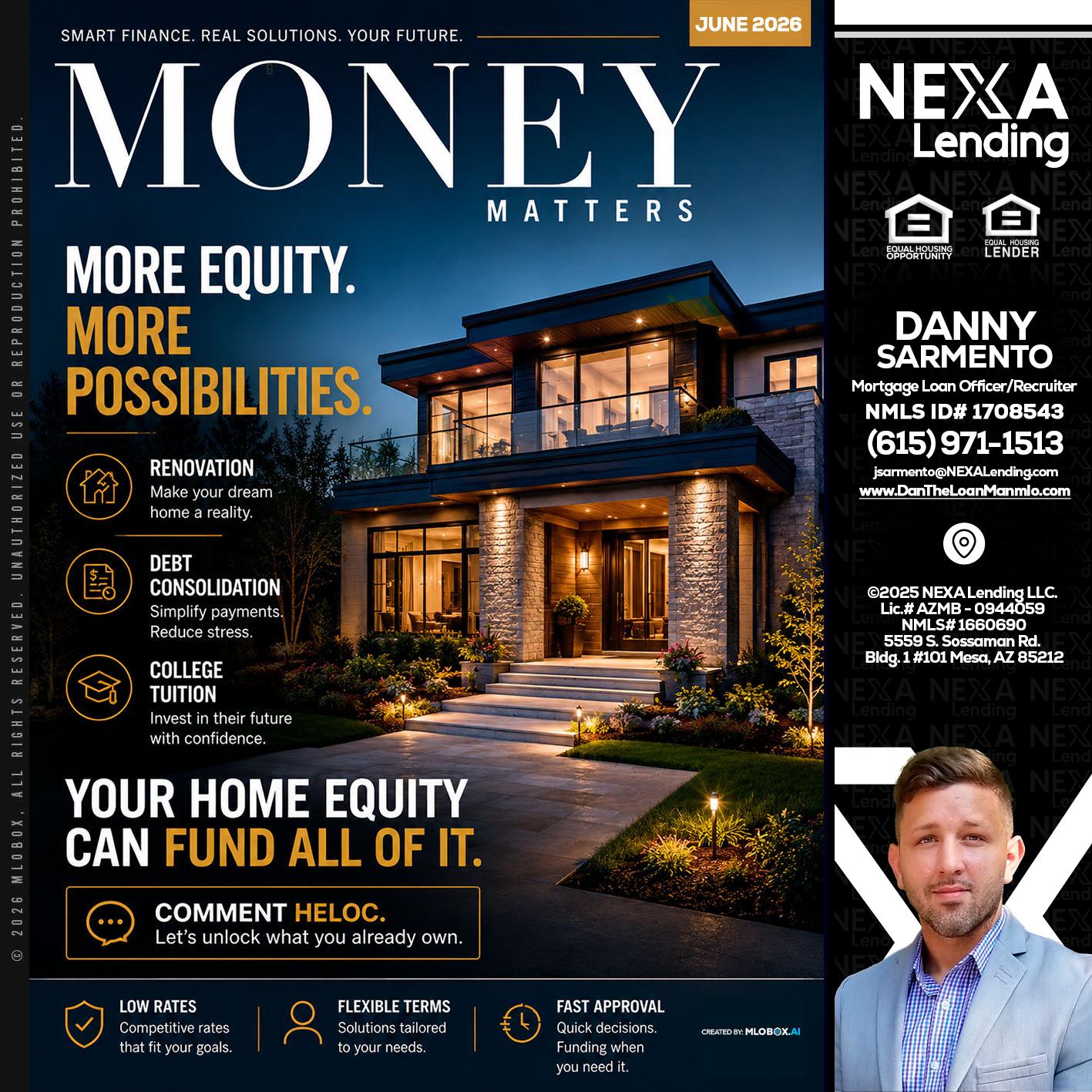 MONEY MATTERS - Danny Sarmento -Mortgage Loan Originator